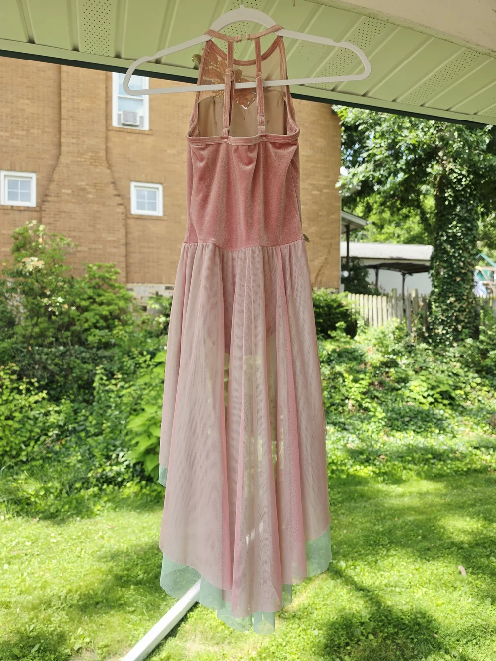 Girls Dusty Pink Flowy Dress with Gold Floral Appliqué